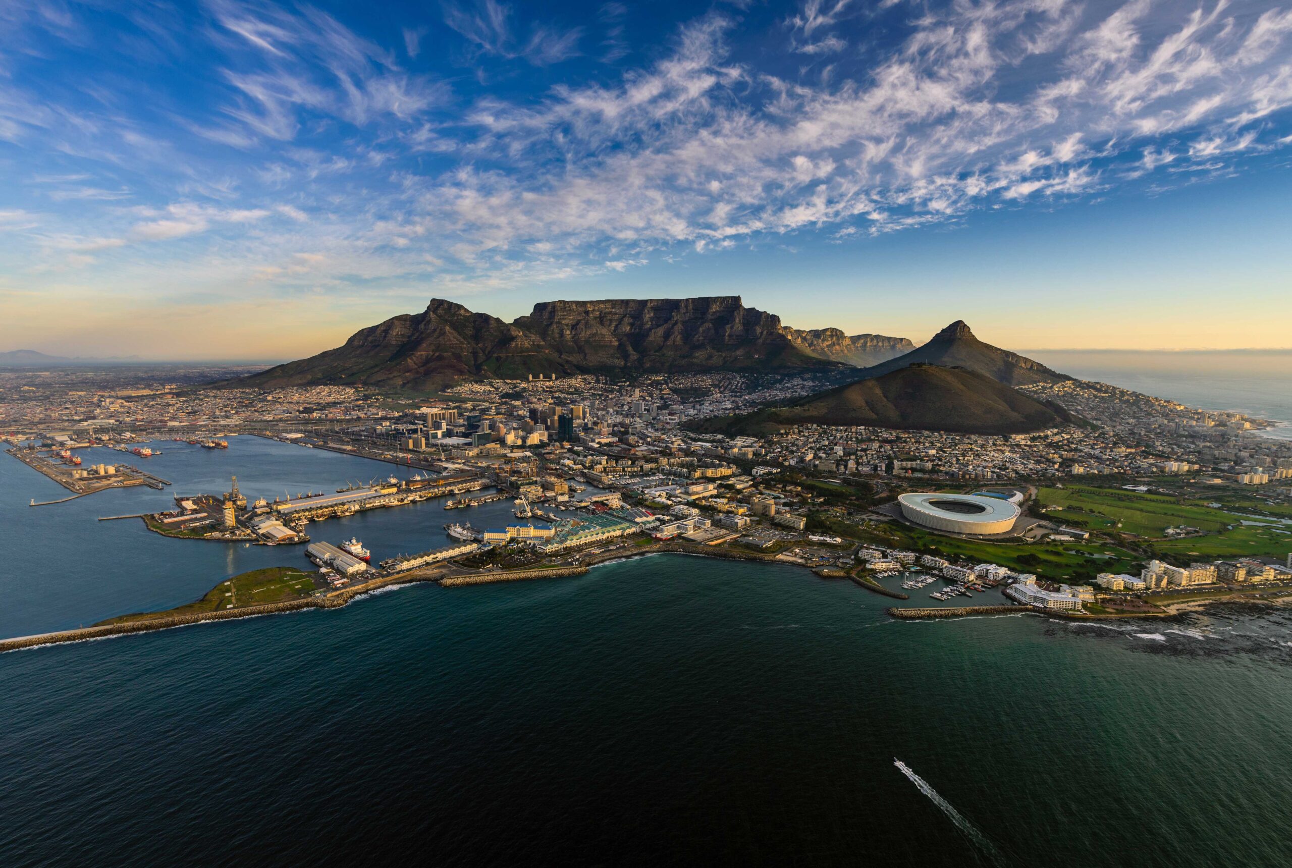 Aerial view of Cape Town with Table Mountain